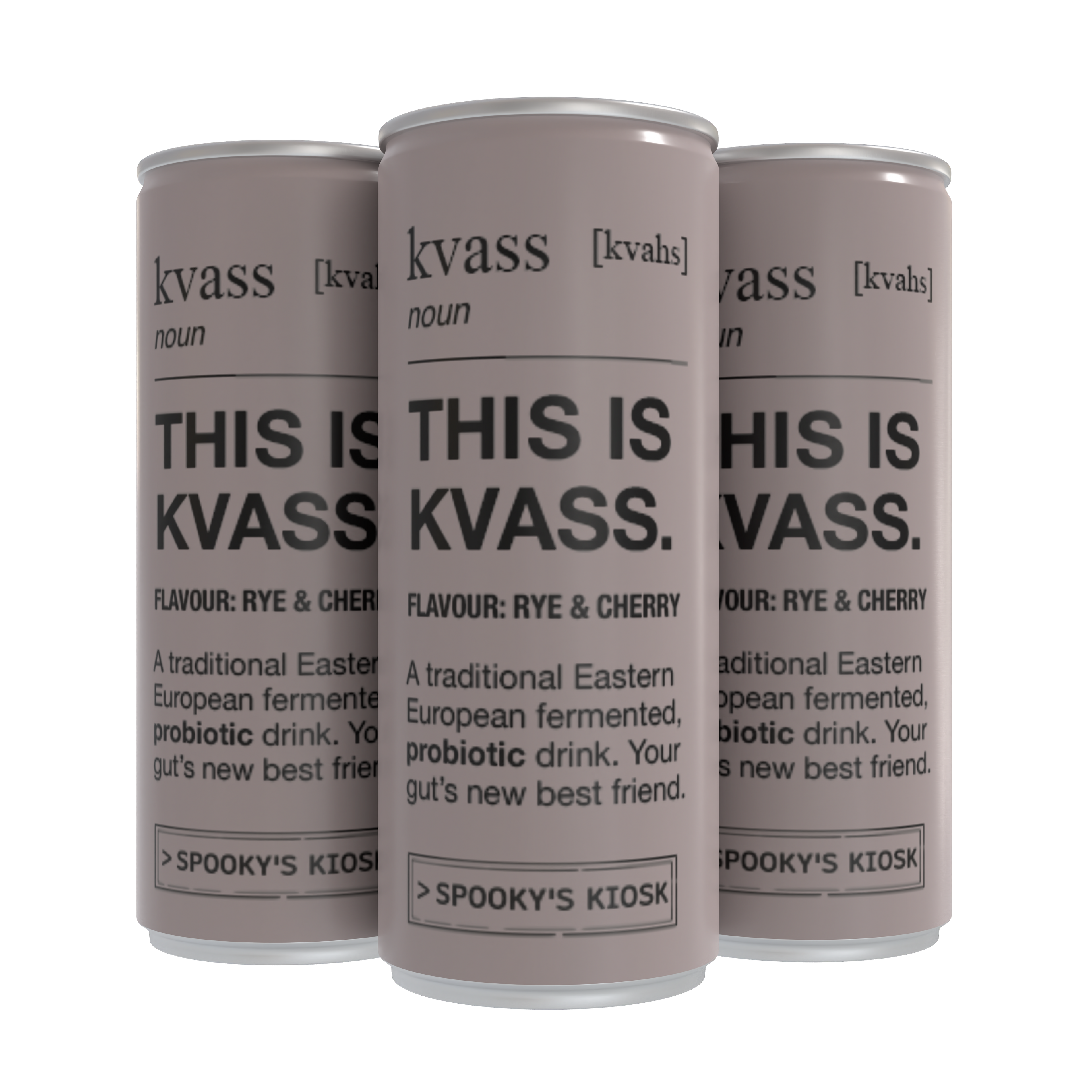 Three cans of kvass with text on a white background